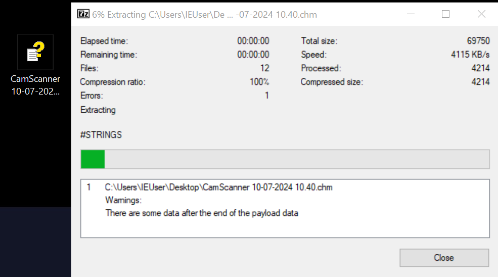 Unzipping the .chm file using 7zip