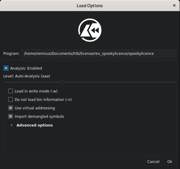 Default load options for Cutter.