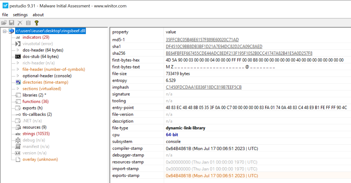 PEStudio results