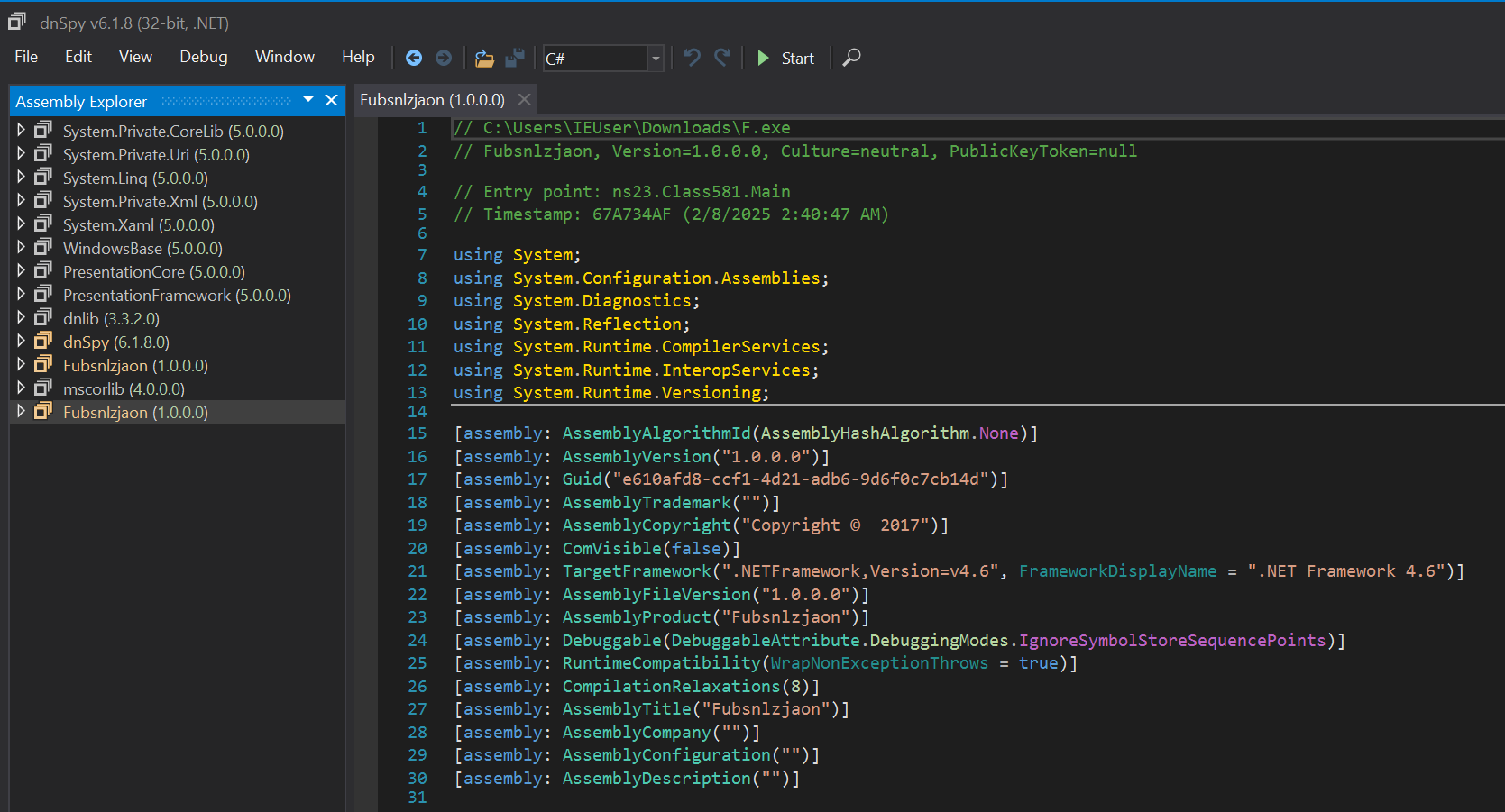 New executable in dnSpy