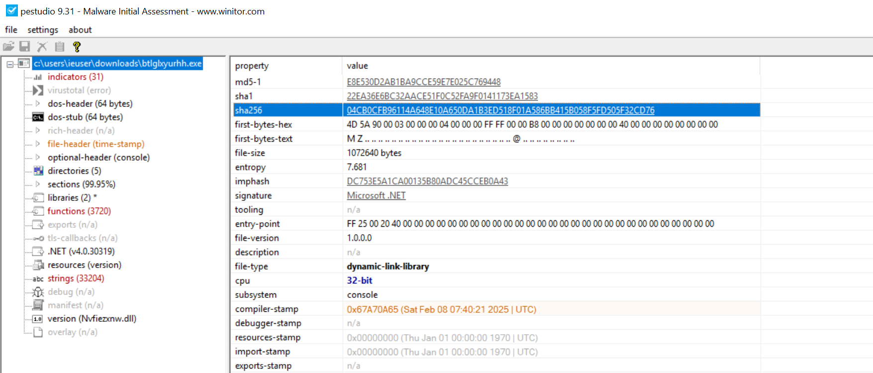 dll in PEStudio