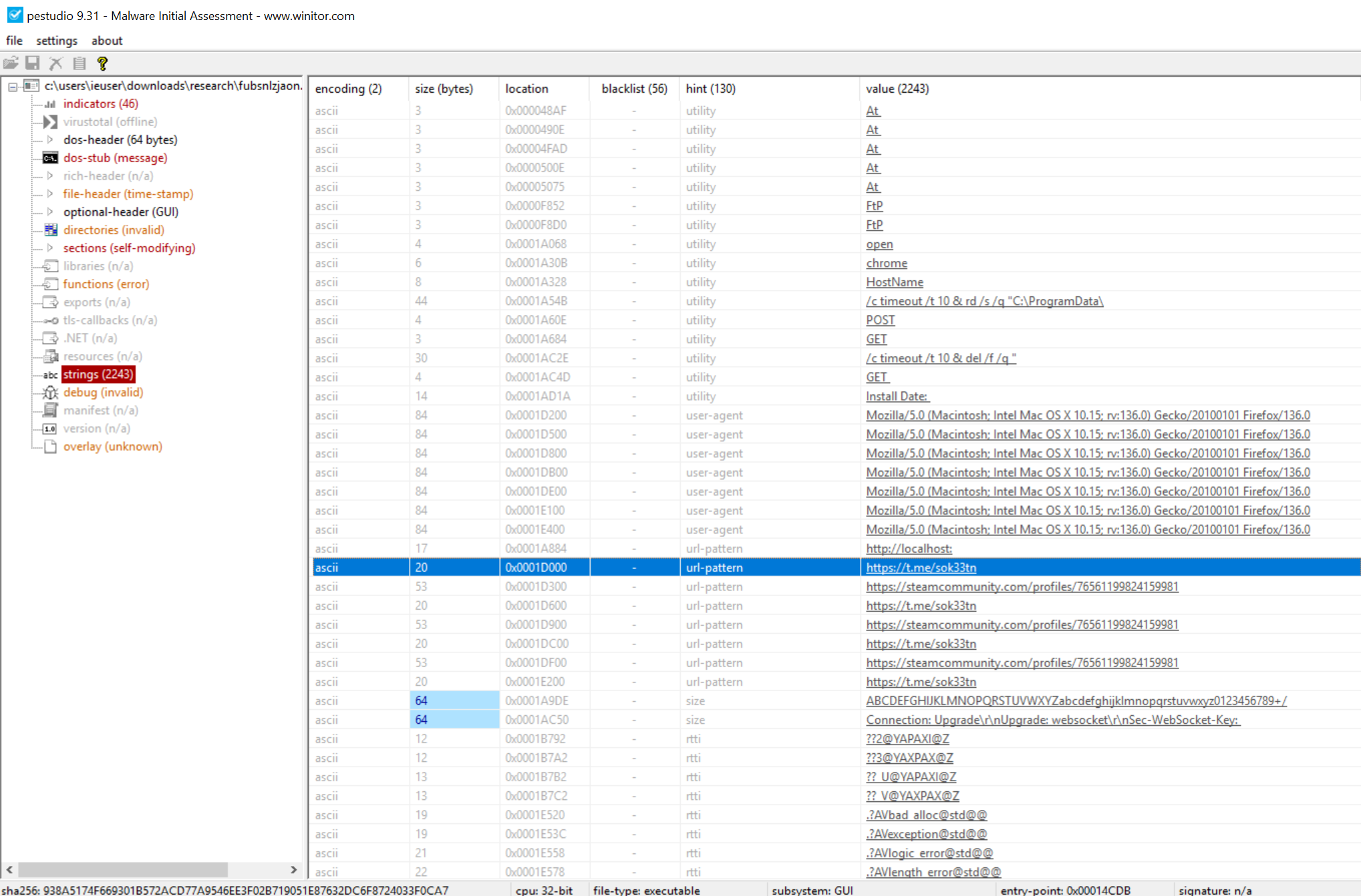 Strings in final payload
